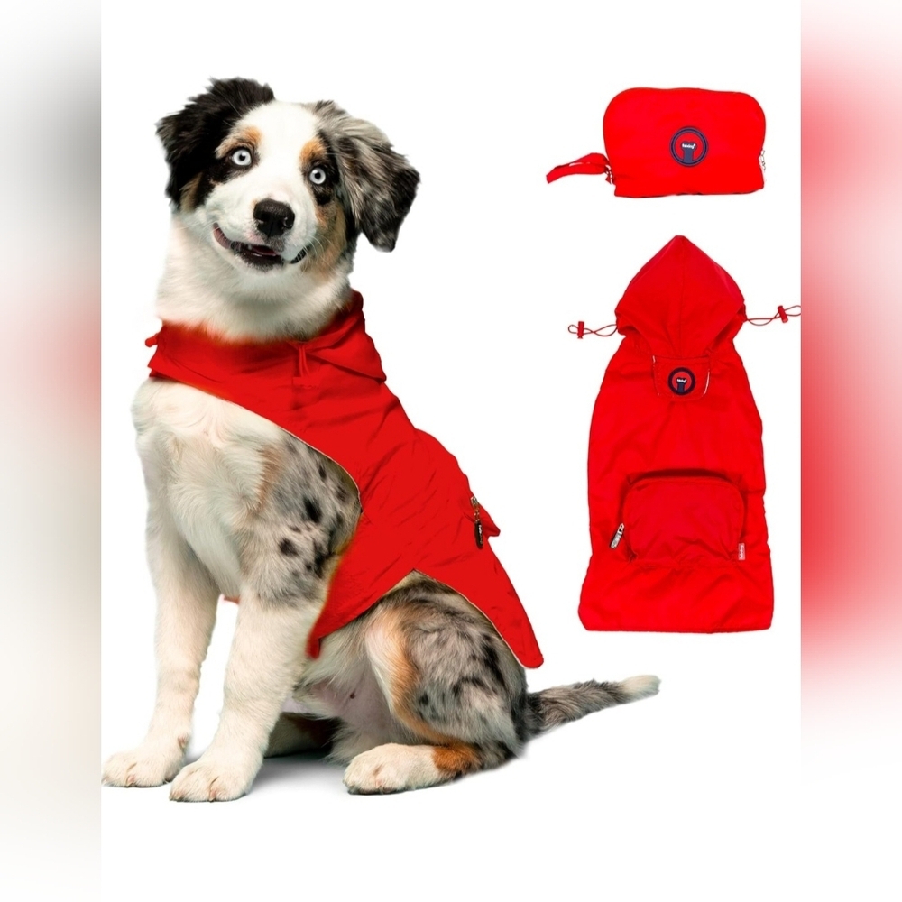 fabdog‎ Red Raincoat Packable Waterproof Nylon Coat for Dogs - sz XS